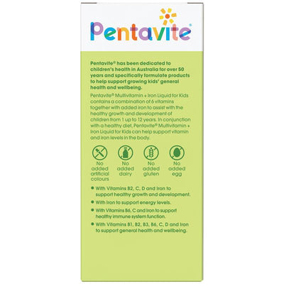 Pentavite Multivitamin + Iron Kids Liquid Lemon Lime 200ml - Essential Nutrients for Growing Kids
