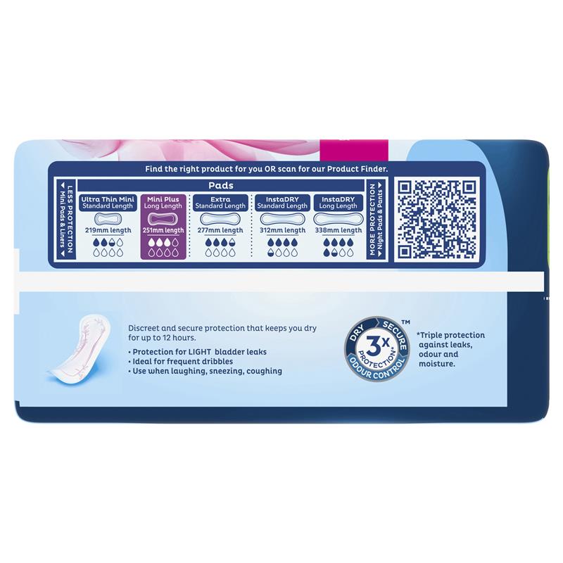 TENA Ultrathin Mini Plus Incontinence Pads 16-Pads– Triple Protection