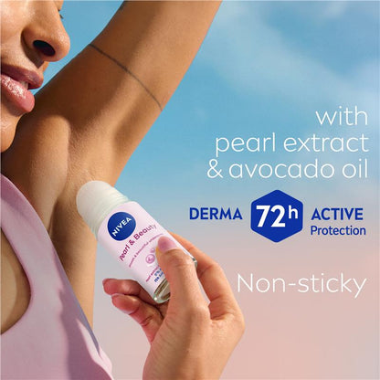 NIVEA Pearl & Beauty Roll-On Deodorant 50ml, 72H Protection, Avocado Oil