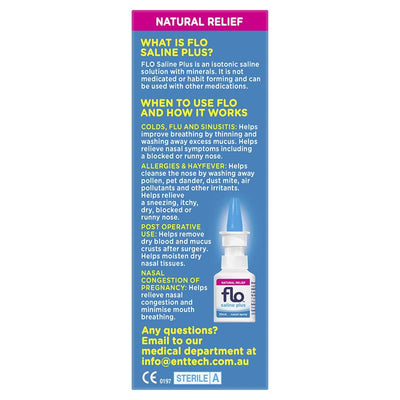 FLO Saline Plus Nasal Spray - 30ml for Nasal Congestion Relief