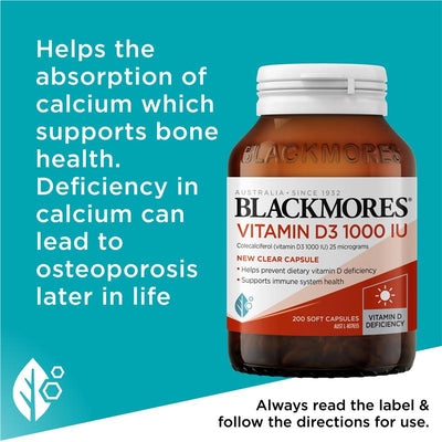 Blackmores Vitamin D3 1000IU - 200 Capsules for Bone Health