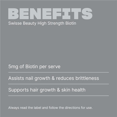 Swisse Beauty Biotin 5000mcg for Hair Skin Nails, 100 Tablets