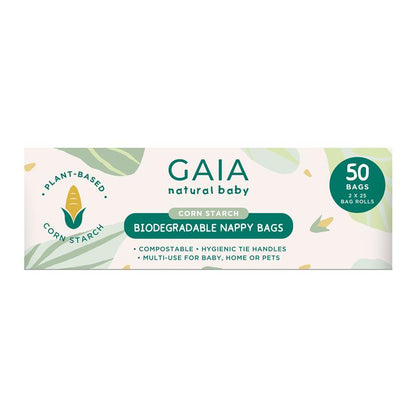 Gaia Natural Baby Biodegradable Nappy Bags 50 Pack - Eco-Friendly & Compostable