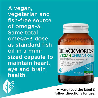 Blackmores Vegan Omega-3 Capsules - 120 Fish-Free DHA EPA Supplement