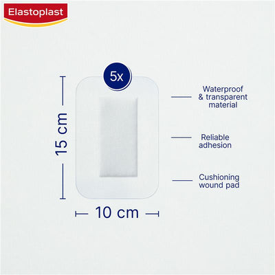 Elastoplast Waterproof Dressing 3XL 10x15cm - 5 Sterile Dressings for Ultimate Protection
