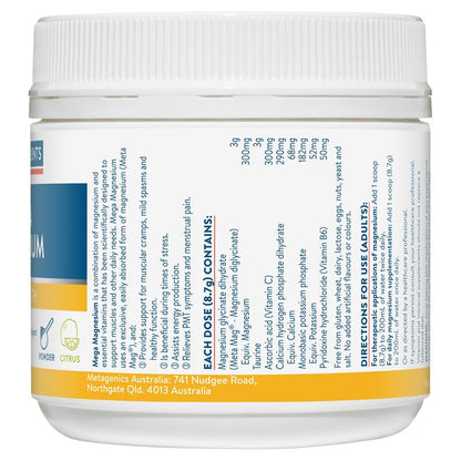 Ethical Nutrients Mega Magnesium - 200g Powder Citrus for Muscle Health-Auzzi Store