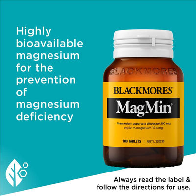 Blackmores MagMin 500mg Bioavailable Magnesium Tablets, 100 Count