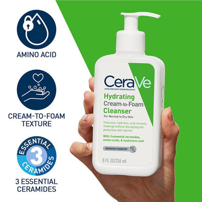 CeraVe Hydrating Cream To Foam Cleanser 236ml - Gentle Foaming Cleanser for Dry Skin