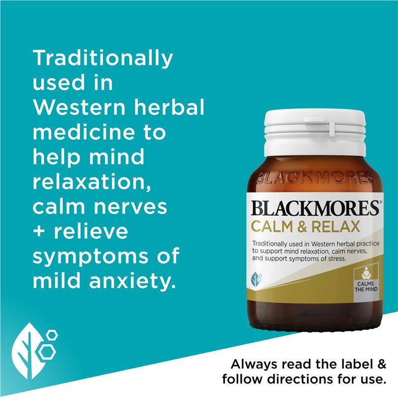 Blackmores Calm & Relax Herbal Supplement for Stress Relief - 60 Tablets