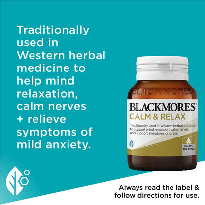 Blackmores Calm & Relax Herbal Supplement for Stress Relief - 60 Tablets