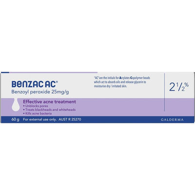 Benzac AC Gel 2.5% - 60g (Mild Strength Acne Treatment)