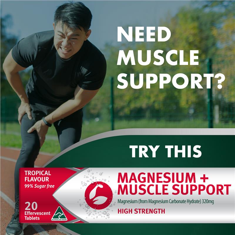 Nature's Own Magnesium + Muscle Support Effervescent 320mg, 20 Tablets