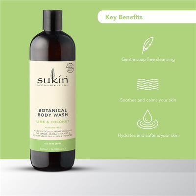 Sukin Lime & Coconut Botanical Body Wash 500ml – Natural, Soap-Free