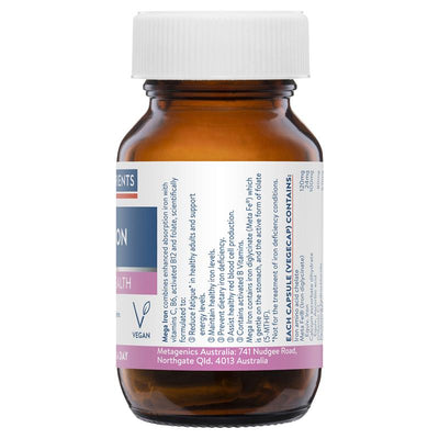 Ethical Nutrients Mega Iron with B Vitamins, High Absorption, 30 Vegan Capsules