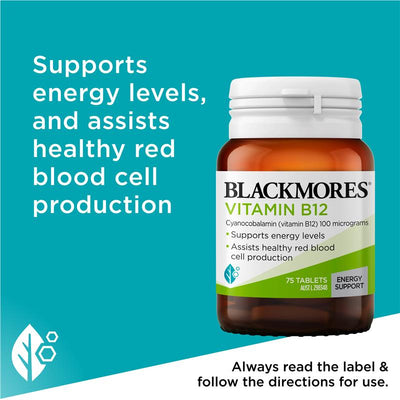 Blackmores Vitamin B12 100mcg Tablets - 75 Count for Energy Support