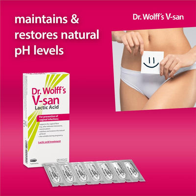 Dr. Wolff V-san Lactic Acid Vaginal Pessaries, 7-Pack, pH Balanced