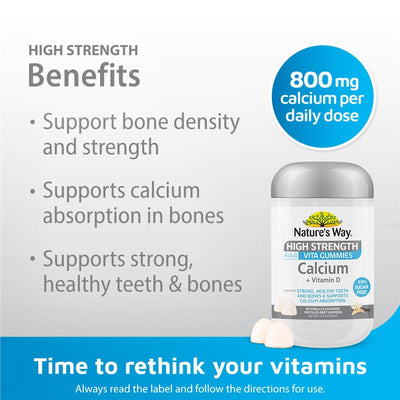 Nature's Way Adult Calcium+D3 Gummies, High Strength, Sugar-Free, 60 Count