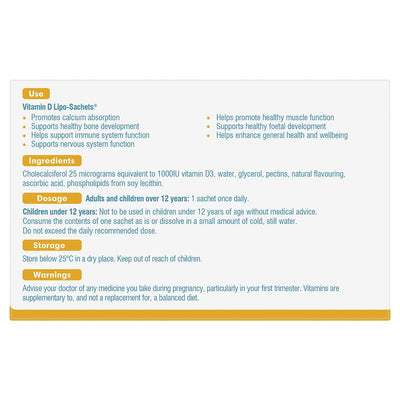 Vitamin D Lipo-Sachets Melon 1000IU, 30 Pack – Liposhell Technology