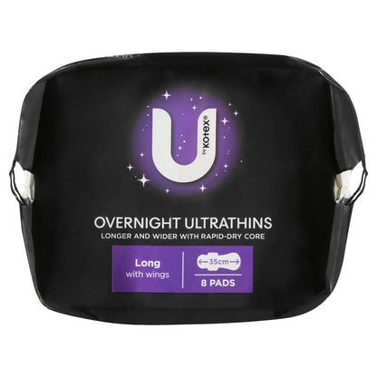 U by Kotex Overnight Ultrathin Pads, 35cm Long, 8-Pads with Secure Wings