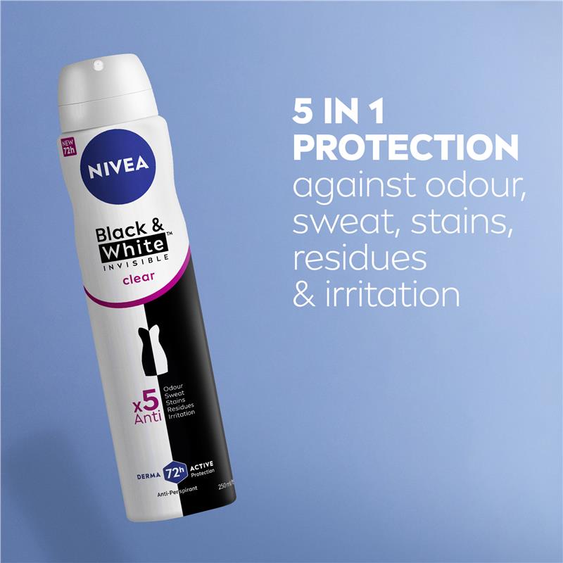NIVEA Black & White 72H Clear Aerosol Deodorant 250ml
