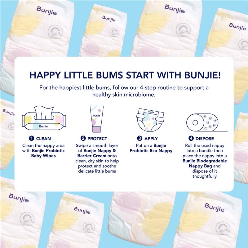 Bunjie Probiotic Eco Nappies Size 2, 4-7 kg, 48 Pack - Gentle on Skin