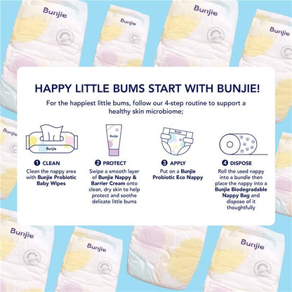 Bunjie Probiotic Eco Nappies Size 2, 4-7 kg, 48 Pack - Gentle on Skin