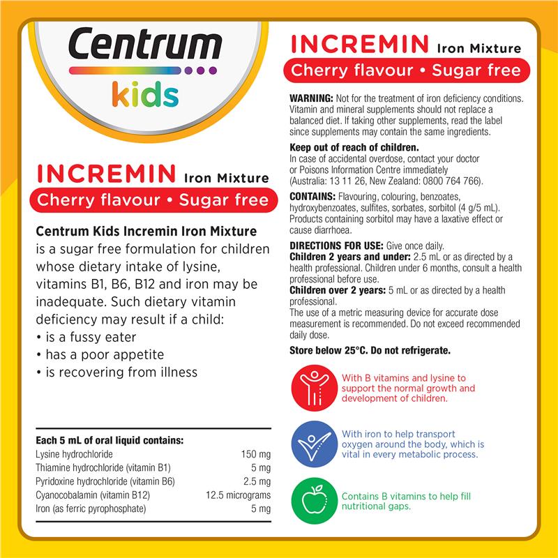 Centrum Kids Incremin Iron Mixture - Cherry Flavour 200ml-Auzzi Store