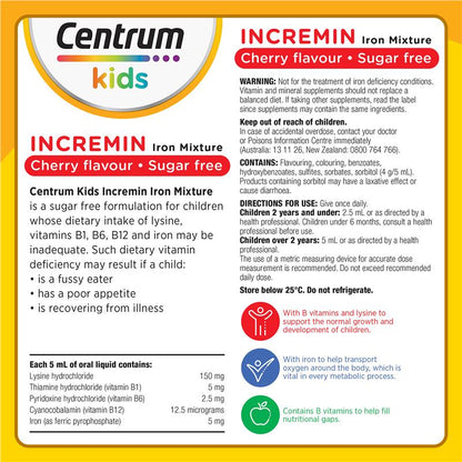 Centrum Kids Incremin Iron Mixture - Cherry Flavour 200ml-Auzzi Store