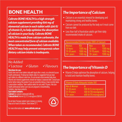 Caltrate Bone Health 600mg Calcium & 500IU Vitamin D – 60 Tablets