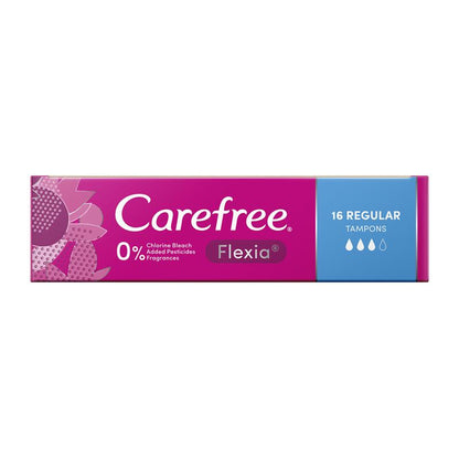 Carefree Flexia Fragrance-Free Regular Tampons with Wings, 16-Pack