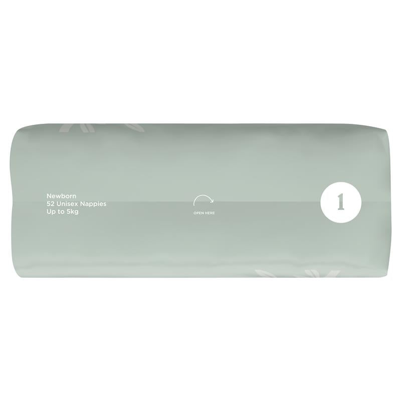 Tooshies Eco Nappies with Organic Bamboo Size 1 Newborn 3-5kg, 52 Pack - Soft & Hypoallergenic