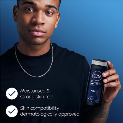 NIVEA Men Deep Clean Shower Gel 500ml – Natural Clay & Biodegradable