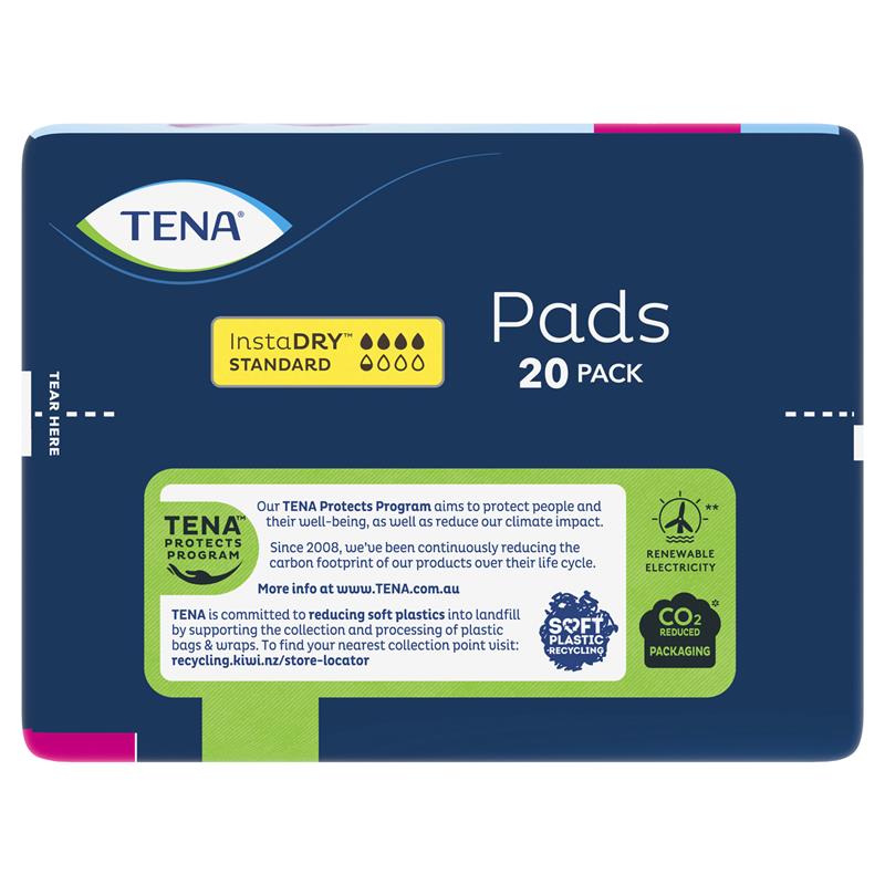 TENA InstaDRY Standard Incontinence Pads, 20 Pads – Triple Protection