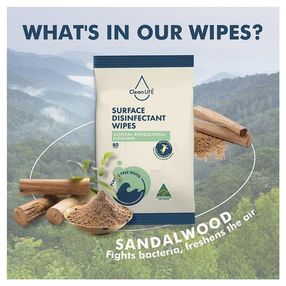 CleanLIFE Surface Disinfectant Wipes - 80 Pack