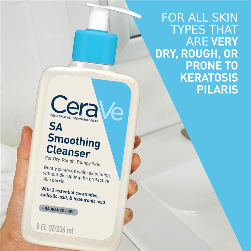 CeraVe SA Smoothing Cleanser 473ml - Gentle Salicylic Acid Cleanser for Dry Skin