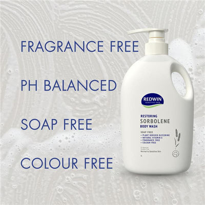 Redwin Sorbolene Vitamin E Body Wash 1L - Moisturizing, Soap-Free for Sensitive Skin