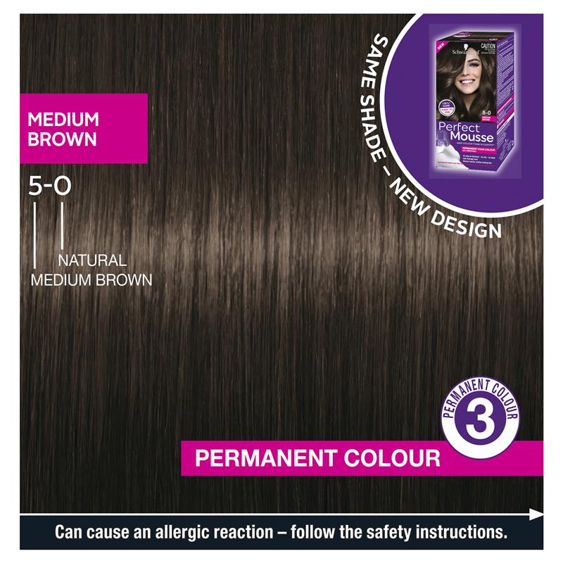 Schwarzkopf Perfect Mousse 5-0 Medium Brown - Long-Lasting Hair Color-Auzzi Store