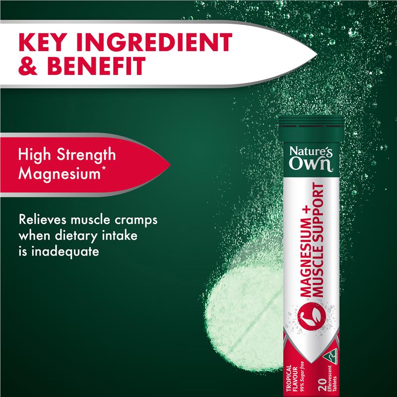 Nature's Own Magnesium + Muscle Support Effervescent 320mg, 20 Tablets