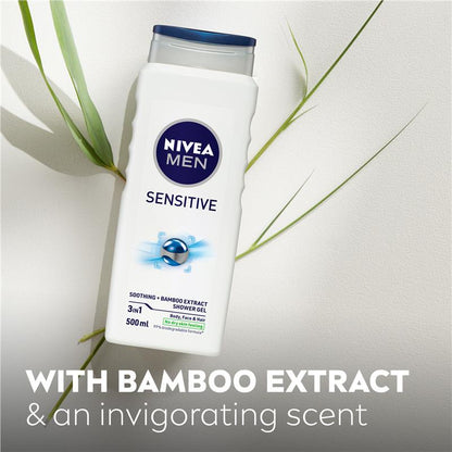 NIVEA MEN Sensitive 3-in-1 Shower Gel Body Wash 500ml Bamboo