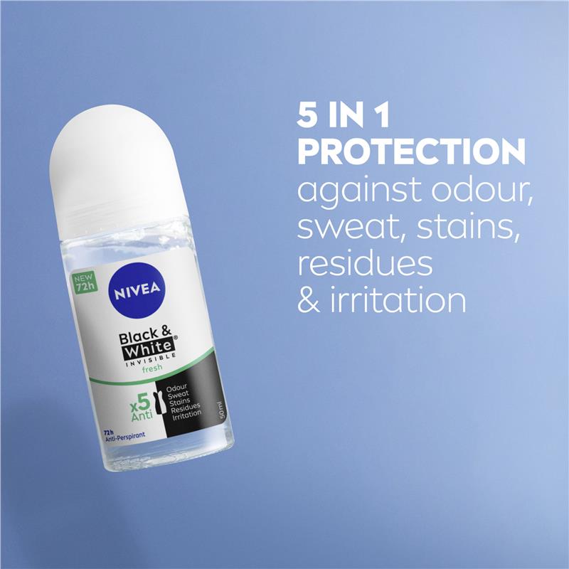 NIVEA Black & White Anti-Stain Roll-On Deodorant 72H Protection 50ml
