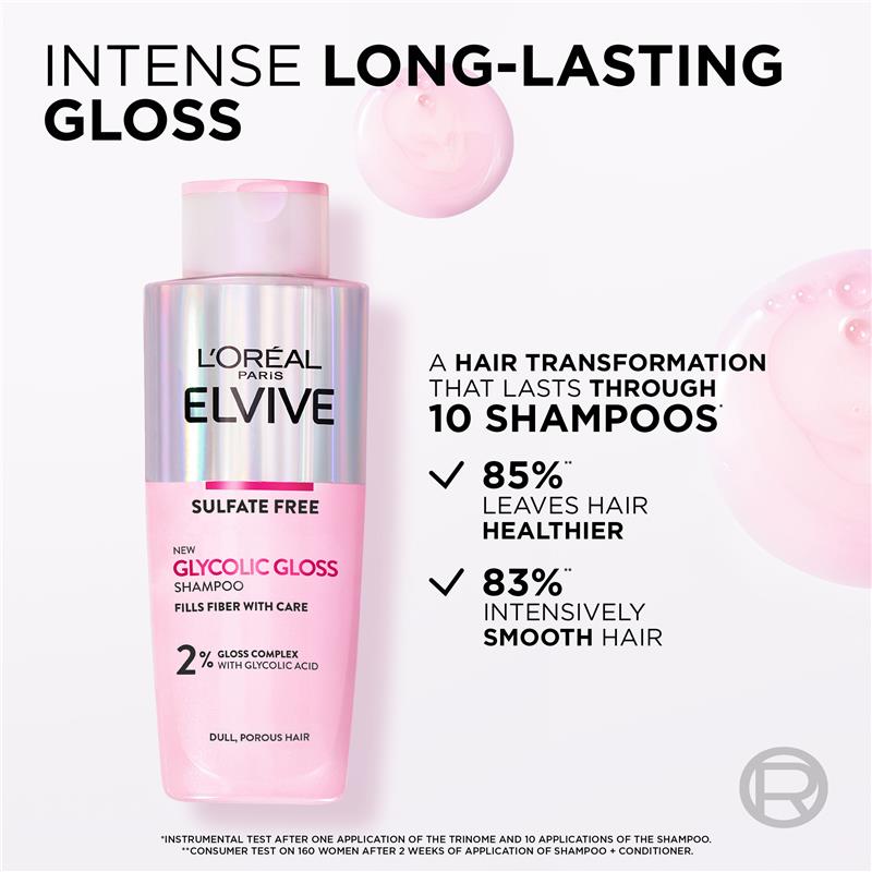 L'Oreal Paris Elvive Glycolic Gloss Shampoo 200ml - At-Home Hair Glossing Treatment