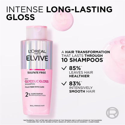 L'Oreal Paris Elvive Glycolic Gloss Shampoo 200ml - At-Home Hair Glossing Treatment