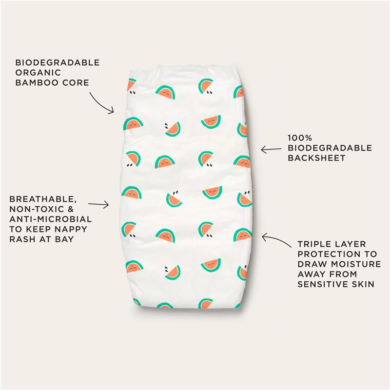 Tooshies Eco Nappies with Organic Bamboo Size 2 Infant (4-8kg) - 48 Pack