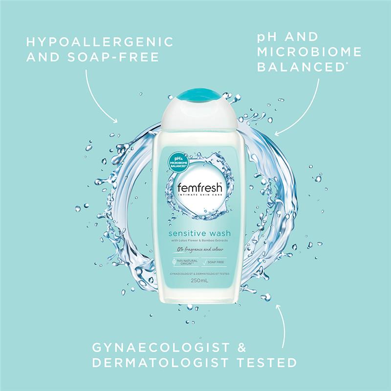 Femfresh Sensitive Wash 250ml – pH Balanced, Soap-Free, Natural Origin