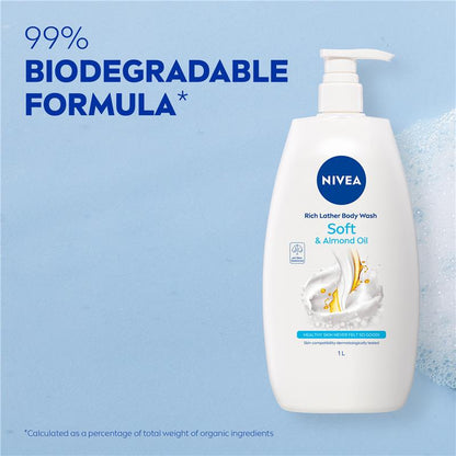 NIVEA Rich Moisture Body Wash with Almond Oil 1L, pH Balanced
