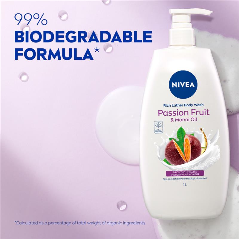 NIVEA Passion Fruit & Monoi Oil Shower Gel 1L – Moisturizing, pH Balanced
