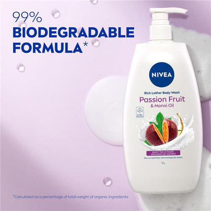 NIVEA Passion Fruit & Monoi Oil Shower Gel 1L – Moisturizing, pH Balanced