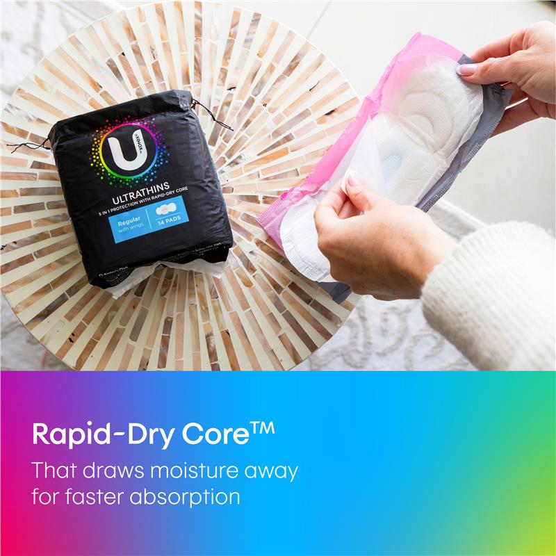 Kotex U Ultra Thin Wings Regular Pads, 14 Count – Leak Protection & Comfort