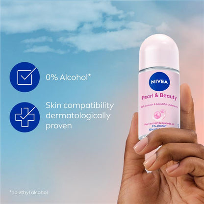 NIVEA Pearl & Beauty Roll-On Deodorant 50ml, 72H Protection, Avocado Oil
