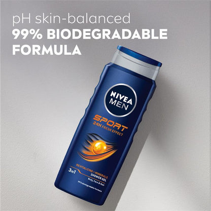 NIVEA MEN Sport 3-in-1 pH Balanced Body Wash & Shower Gel 500ml